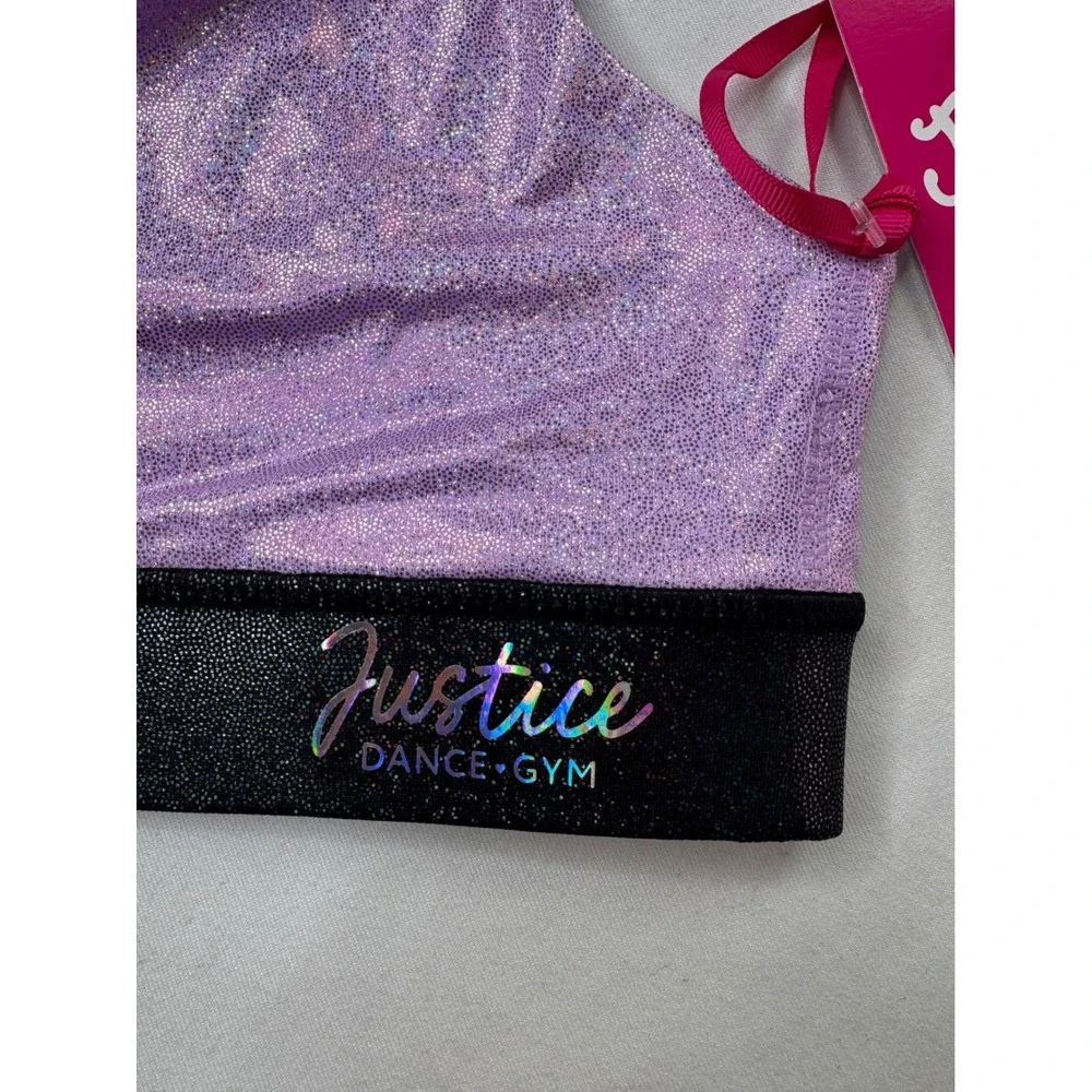 Justice Girls Iridescent Colorblock Sports Bra Purple Silver Dance Gym Size M 10